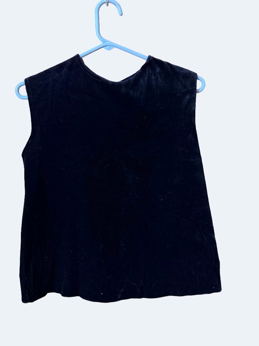 Black Velvet Sleeveless Shell Lace Seam Finish Vintage Dark Academia Holiday SM